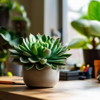 Image of a plant brightening up a workspace like succulent