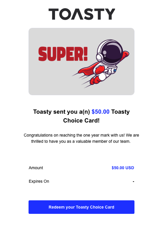 example toasty choice gift card email