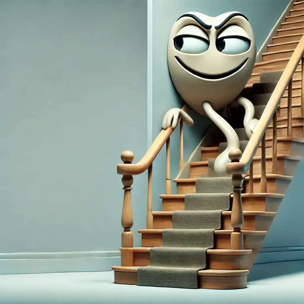 depicts one of the funny office jokes: the stairs being up to something