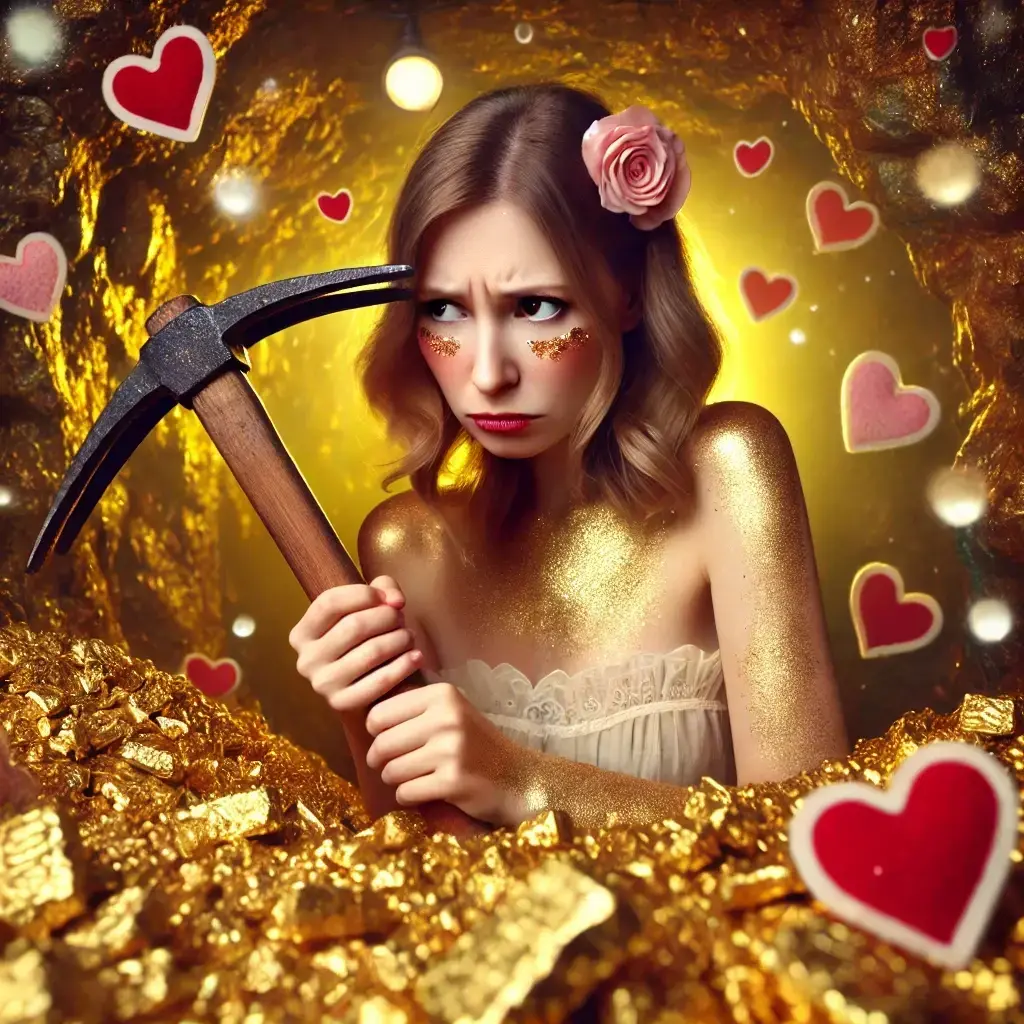 a girl mining for gold on Valentine's day